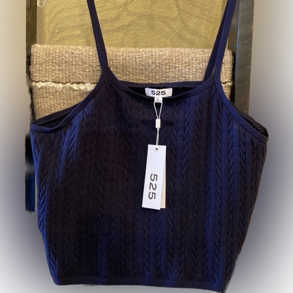 NWT 525 AMERICA cable knit tank top in navy blue.  Size extra large, cropped.